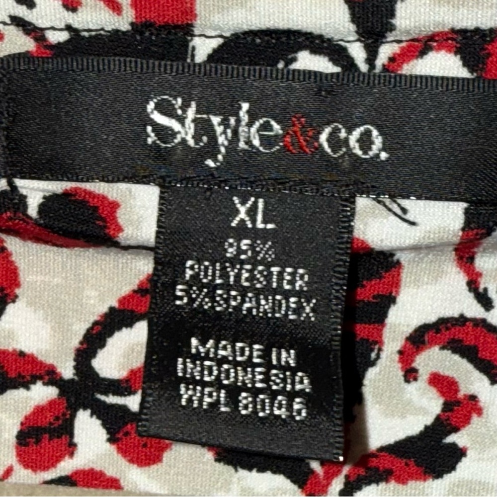 Style & Co. Red and White Patterned Blouse - Picture 3 of 4